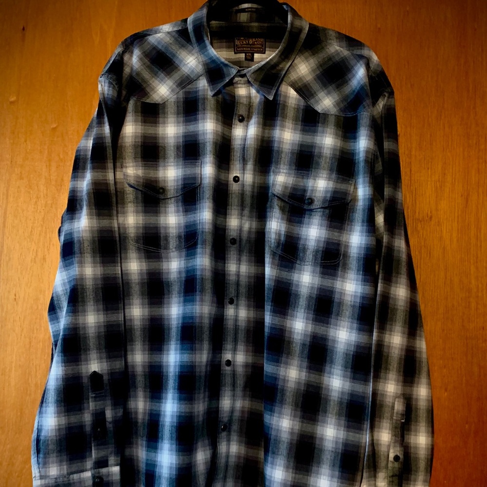 Mens Lucky Brand Casual Plaid Slim Fit Shirt XXL